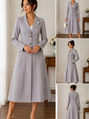 Appeline Long Blazer Coat Dress Light Grey Size 36
